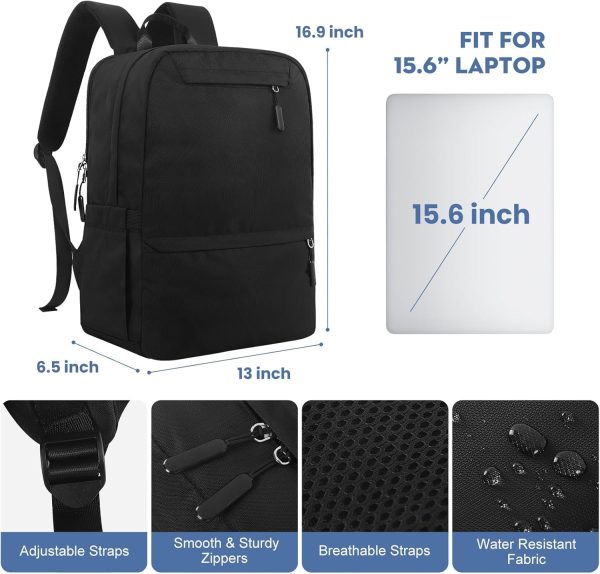 Backpacks for College Students, Black Backpack for Men, School Back pack for Teens, Water Resistant Bookbag Travel Laptop Back Pack 15.6 inch,Mens Work Bags Personal Item Book Bags (Black) - Image 2