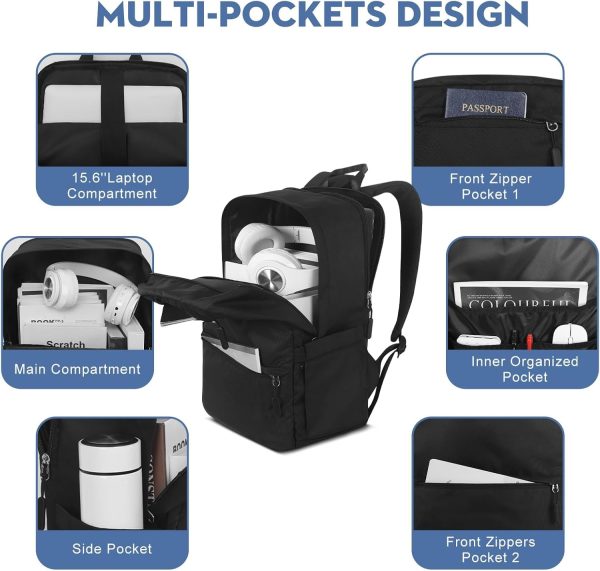 Backpacks for College Students, Black Backpack for Men, School Back pack for Teens, Water Resistant Bookbag Travel Laptop Back Pack 15.6 inch,Mens Work Bags Personal Item Book Bags (Black) - Image 3