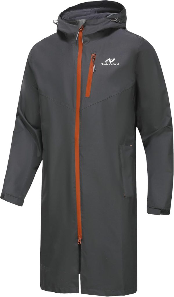 Rain Jacket Men,Waterproof Breathable Long Raincoat with Hood Mesh Lining,Windbreaker for outdoor activities