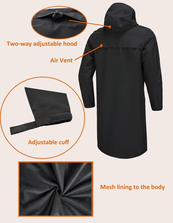 Rain Jacket Men,Waterproof Breathable Long Raincoat with Hood Mesh Lining,Windbreaker for outdoor activities - Image 2