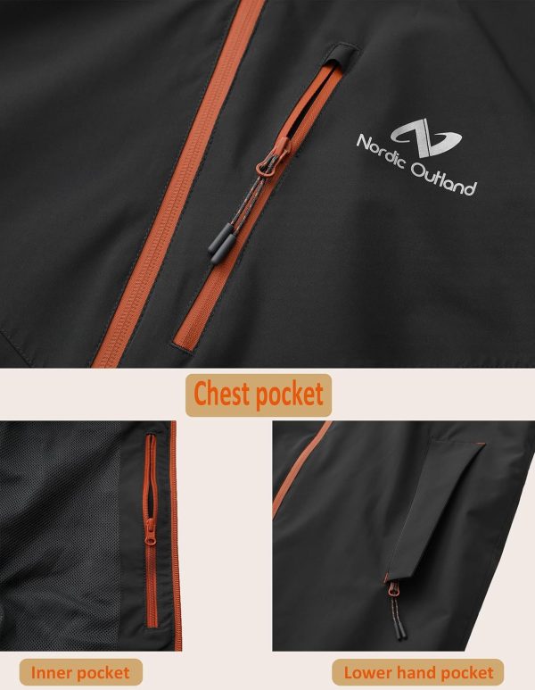 Rain Jacket Men,Waterproof Breathable Long Raincoat with Hood Mesh Lining,Windbreaker for outdoor activities - Image 3