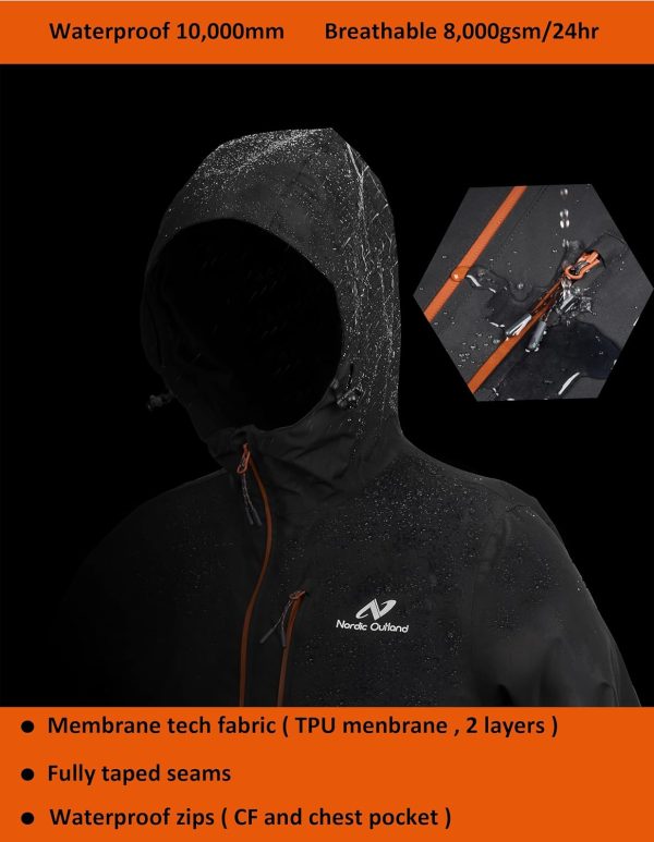 Rain Jacket Men,Waterproof Breathable Long Raincoat with Hood Mesh Lining,Windbreaker for outdoor activities - Image 4