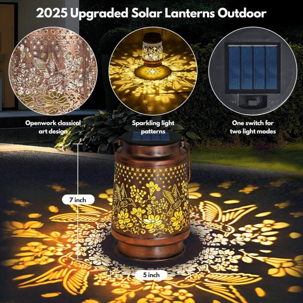 Solar Lantern Outdoor Lamp Waterproof Decorations Garden Decor, Christmas Birthday Gifts for Women, Mom, Grandma Decorative Garden, Yard, Patio, Lawn, Porch - Hummingbird - Image 2